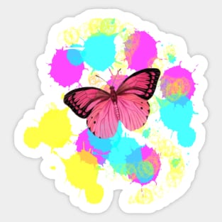 1980s girly cute colorful paint splatter pink butterfly Sticker